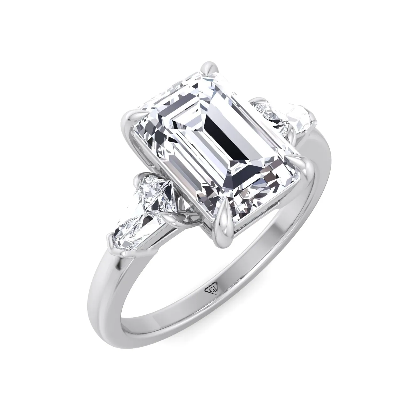 Caterina - Emerald Shape Diamond Engagement Ring With Tapered Baguette Side Stones
