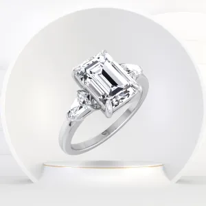 Caterina - Emerald Shape Diamond Engagement Ring With Tapered Baguette Side Stones