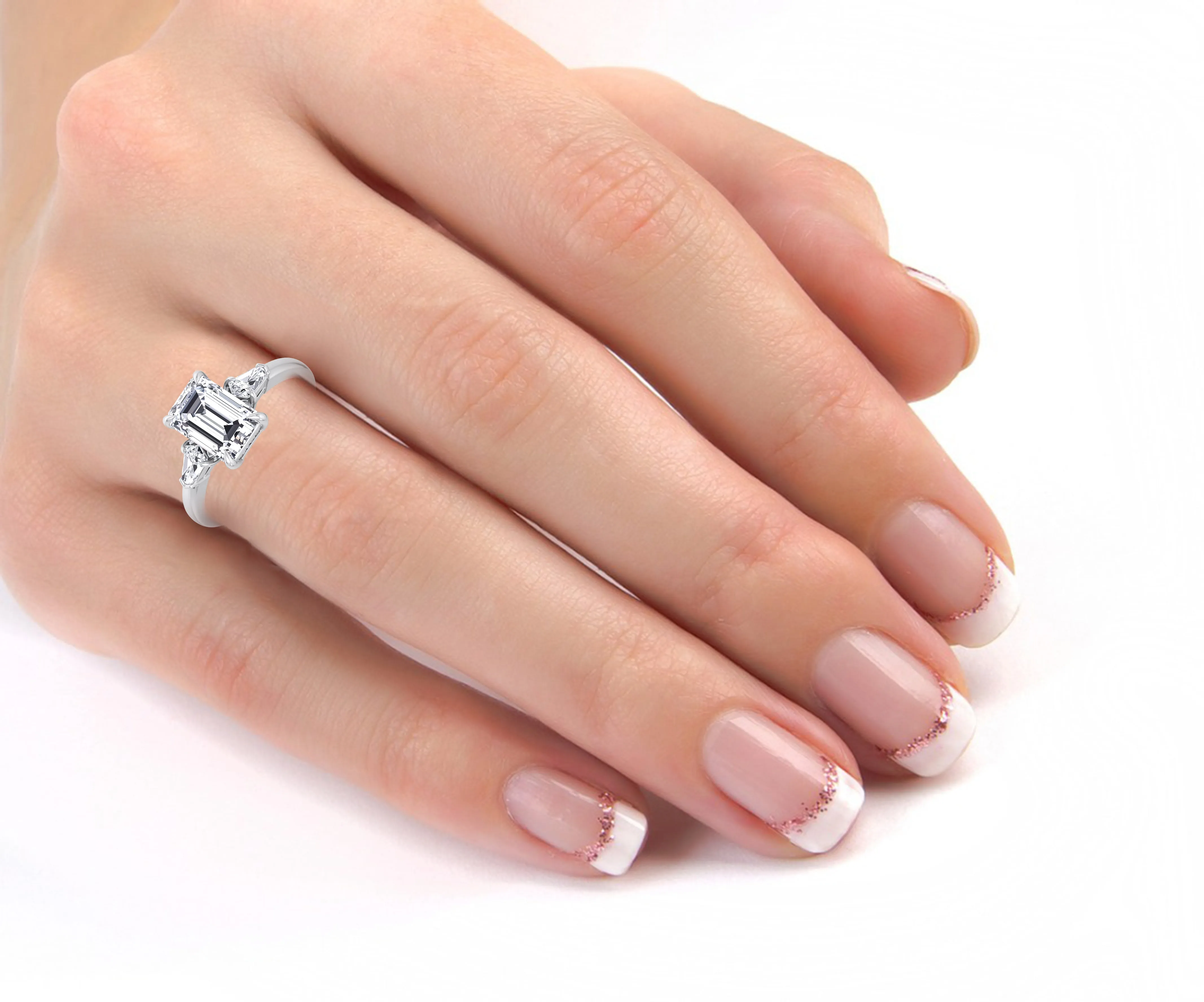 Caterina - Emerald Shape Diamond Engagement Ring With Tapered Baguette Side Stones