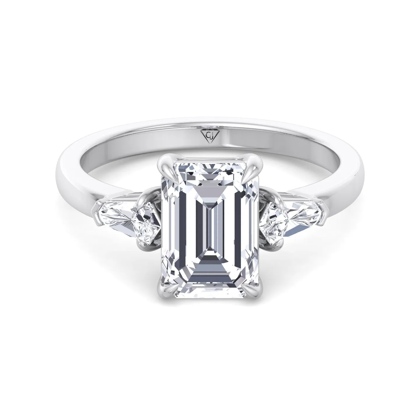 Caterina - Emerald Shape Diamond Engagement Ring With Tapered Baguette Side Stones