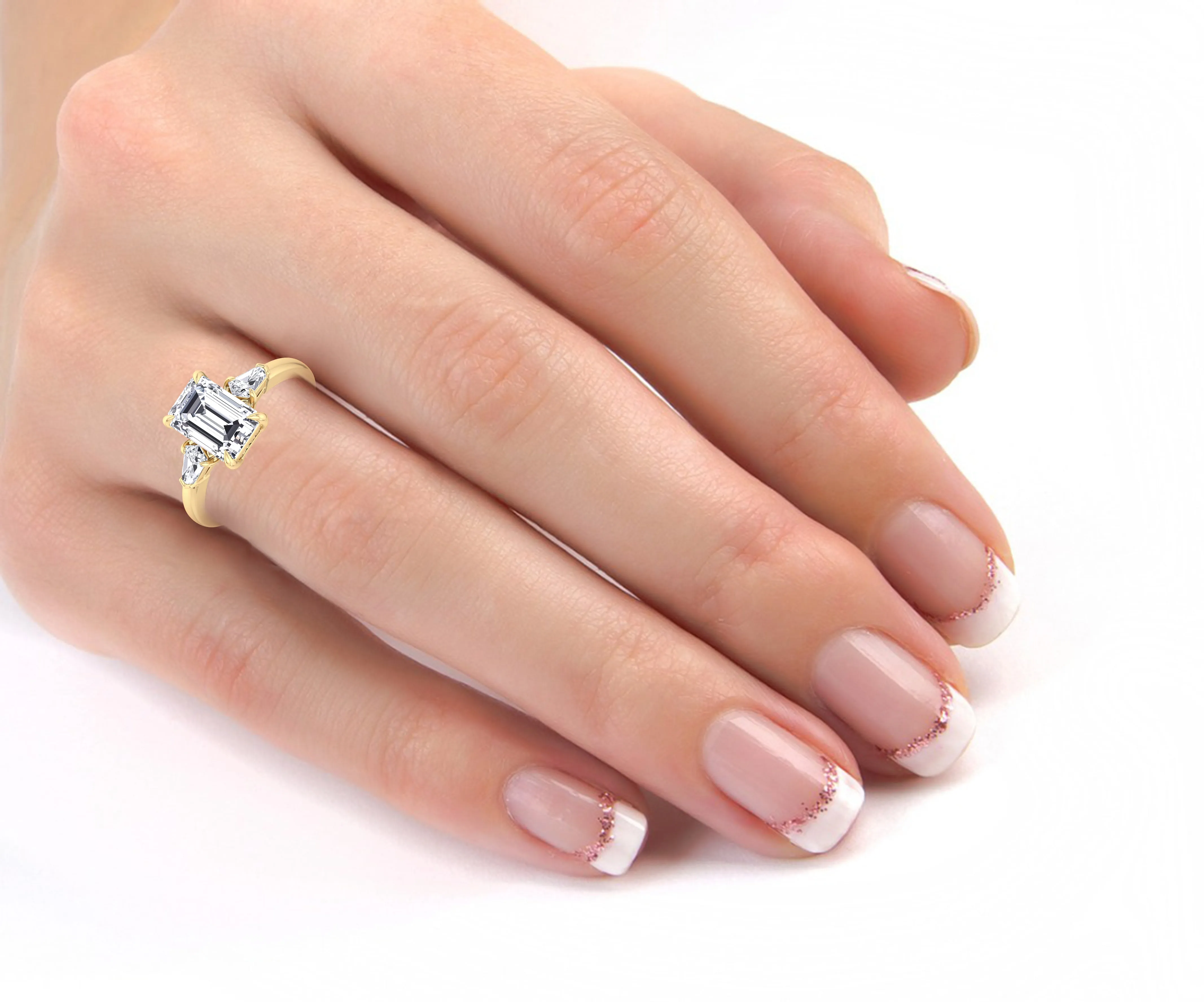 Caterina - Emerald Shape Diamond Engagement Ring With Tapered Baguette Side Stones