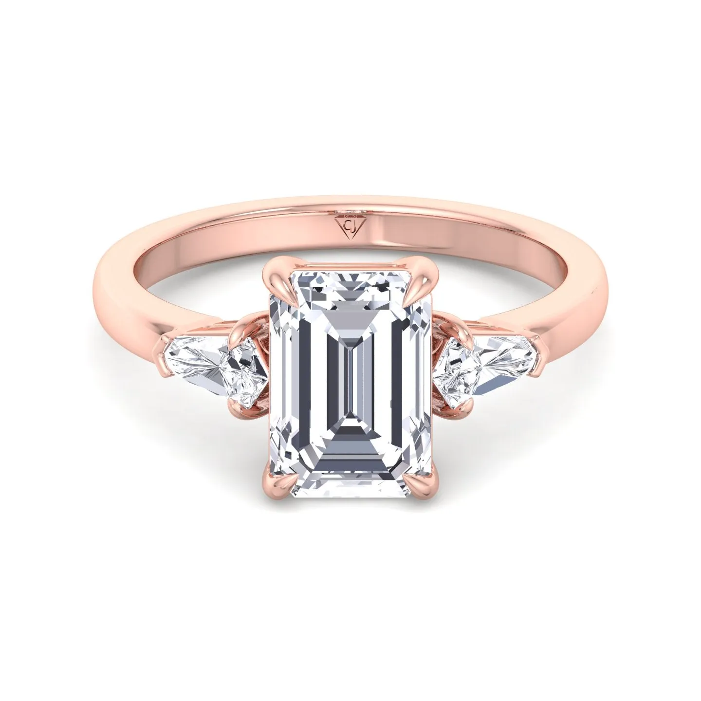 Caterina - Emerald Shape Diamond Engagement Ring With Tapered Baguette Side Stones