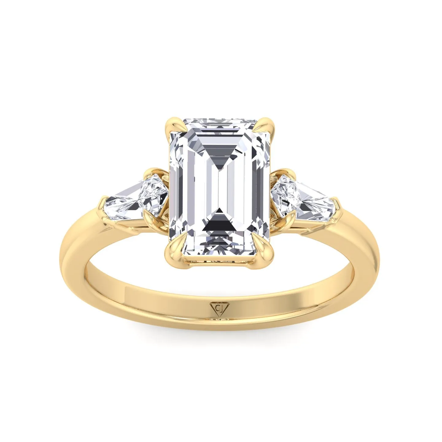 Caterina - Emerald Shape Diamond Engagement Ring With Tapered Baguette Side Stones