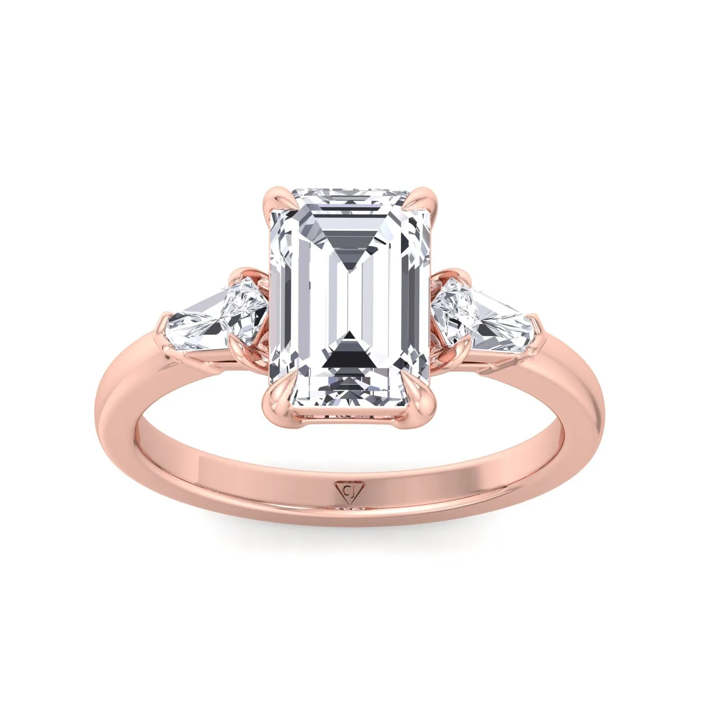Caterina - Emerald Shape Diamond Engagement Ring With Tapered Baguette Side Stones