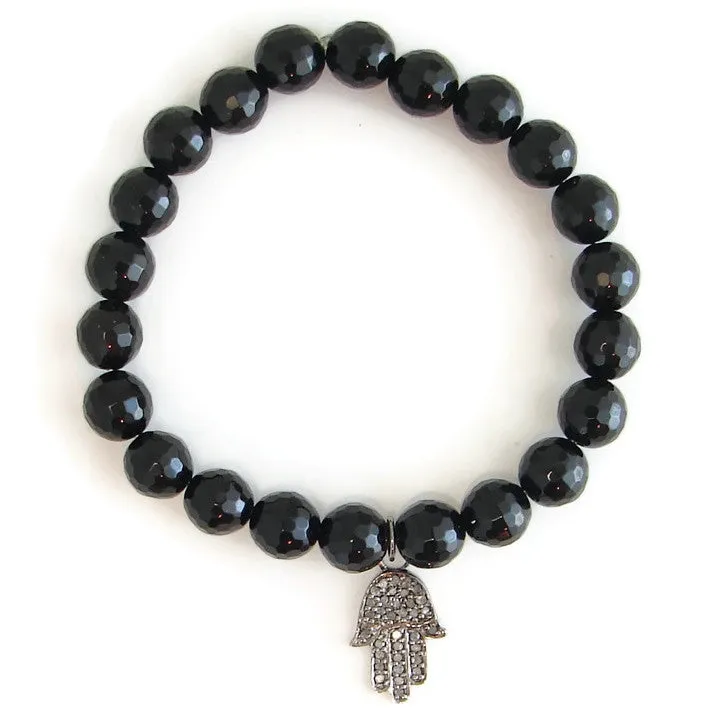 Celebrate the Feminine Spirit | Diamond Hamsa Bracelet | Tahitian Pearl | River Rock