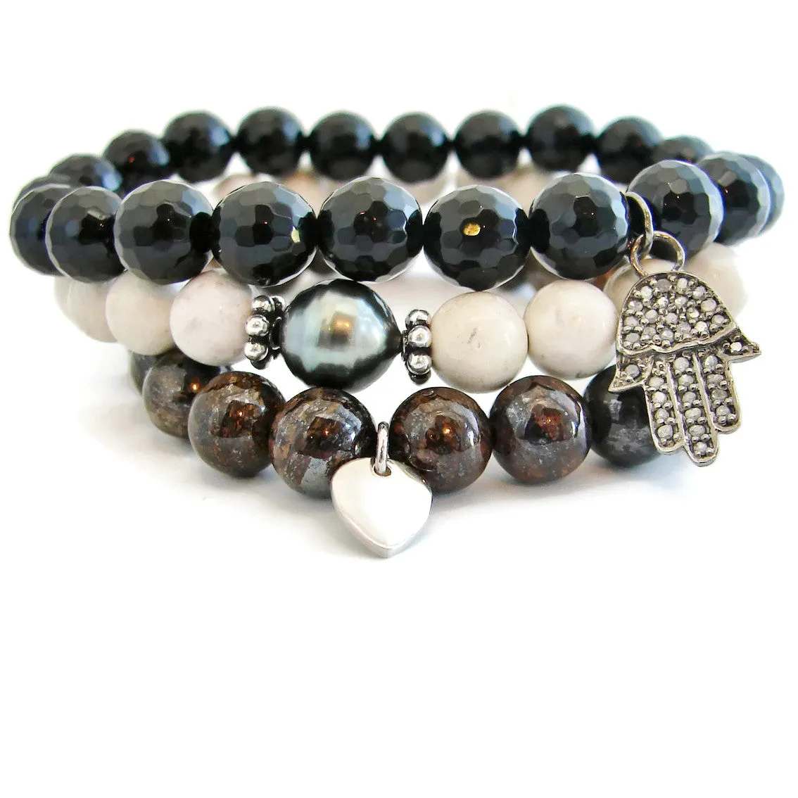 Celebrate the Feminine Spirit | Diamond Hamsa Bracelet | Tahitian Pearl | River Rock