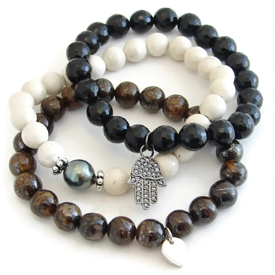 Celebrate the Feminine Spirit | Diamond Hamsa Bracelet | Tahitian Pearl | River Rock