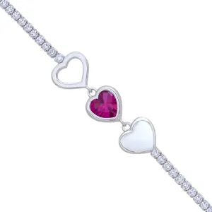 Centered Pink Rhodium Plated 925 Trio Heart Bracelets