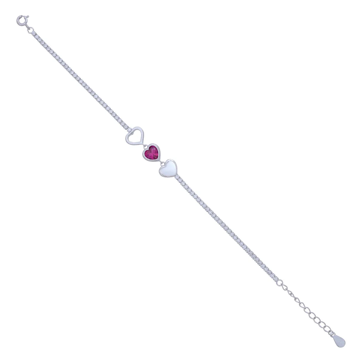 Centered Pink Rhodium Plated 925 Trio Heart Bracelets