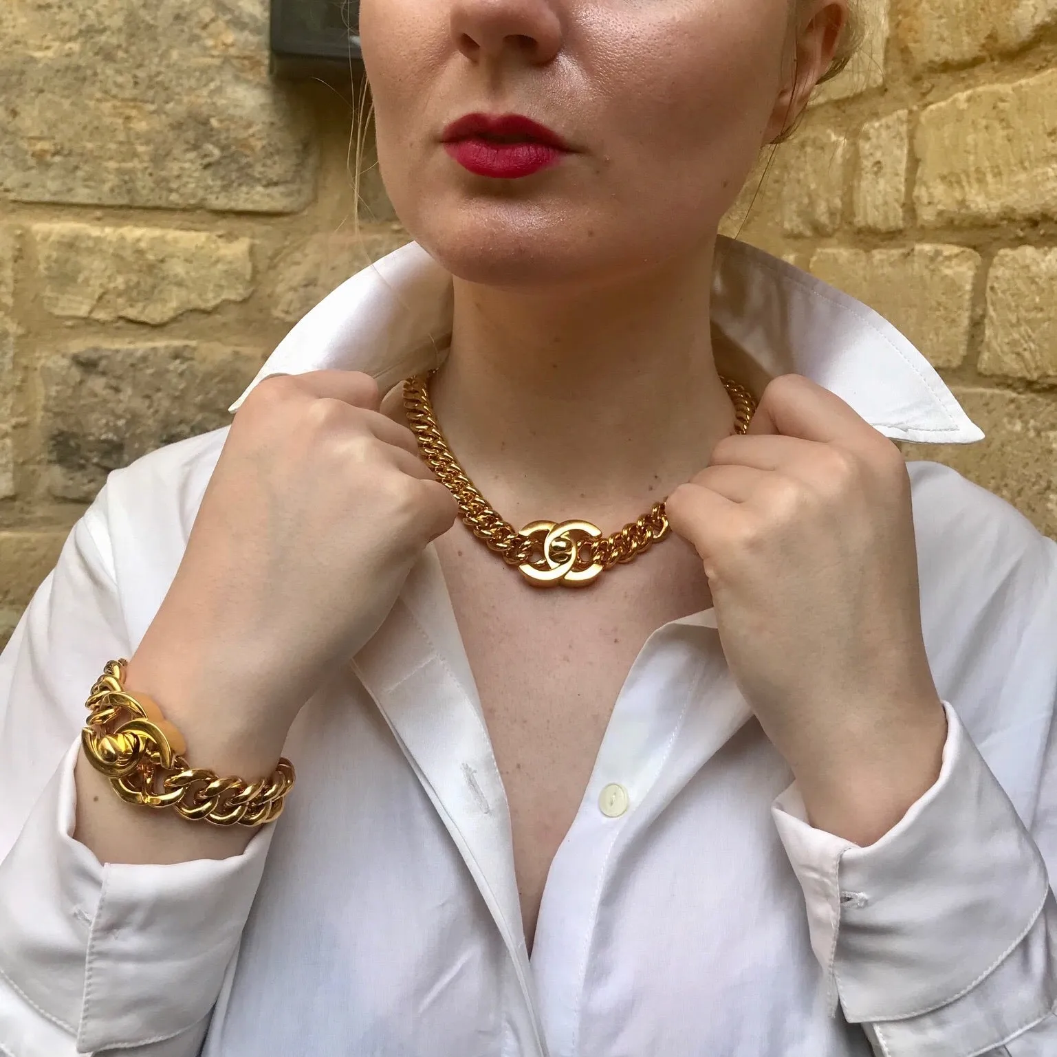 Chanel Goldtone Turnlock Necklace