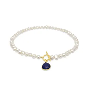 Clara cultured freshwater pearl necklace with lapis lazuli gold vermeil drop