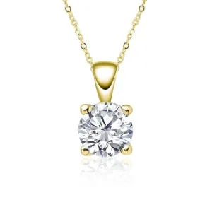 Classic 4 Claws Yellow Gold-color Round Diamond Carat D Color Pendant Necklace S925 Gemstone Chain