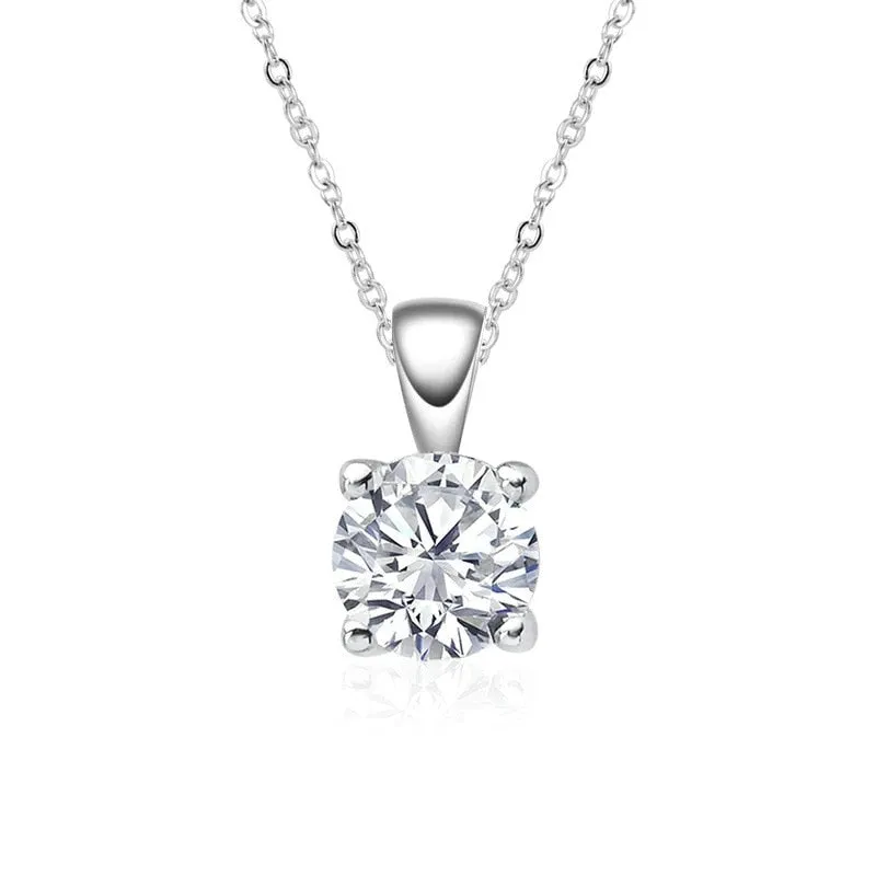 Classic 4 Claws Yellow Gold-color Round Diamond Carat D Color Pendant Necklace S925 Gemstone Chain