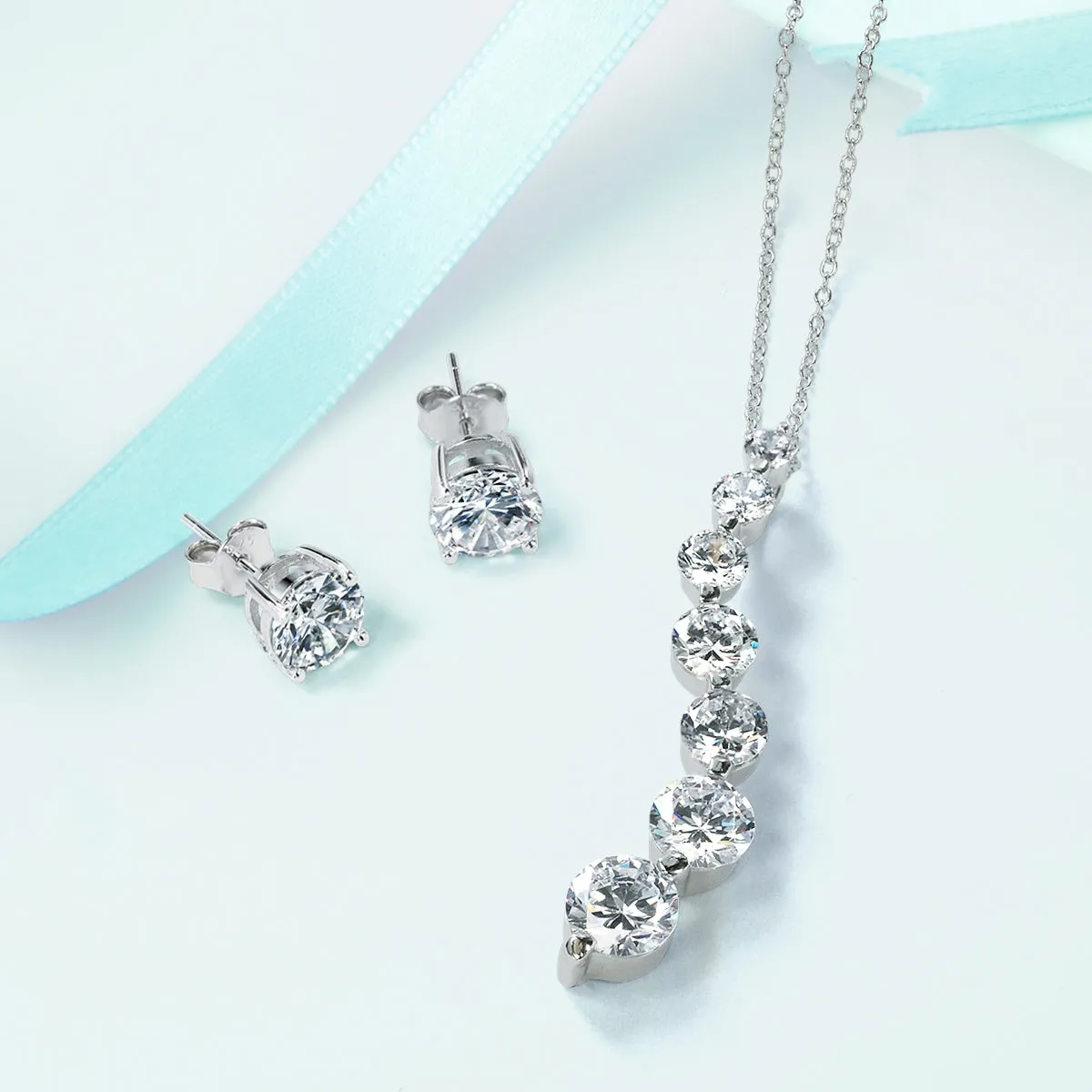 Classic Bridal Cubic Zirconia Solitaire CZ Pendant Necklace Sterling Silver