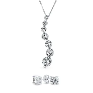 Classic Bridal Cubic Zirconia Solitaire CZ Pendant Necklace Sterling Silver