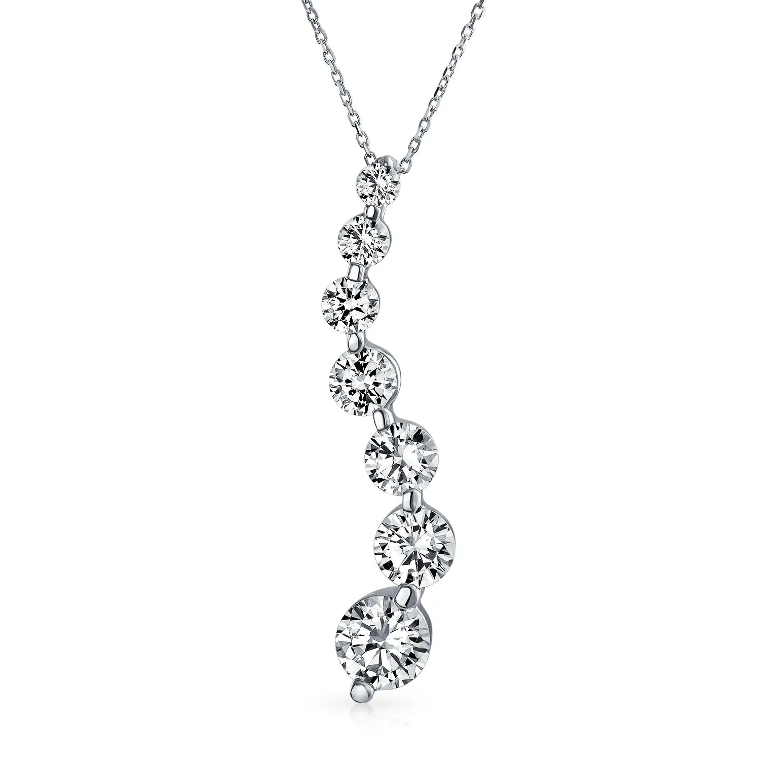 Classic Bridal Cubic Zirconia Solitaire CZ Pendant Necklace Sterling Silver