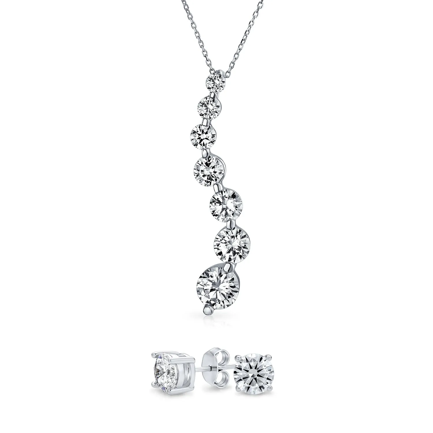 Classic Bridal Cubic Zirconia Solitaire CZ Pendant Necklace Sterling Silver