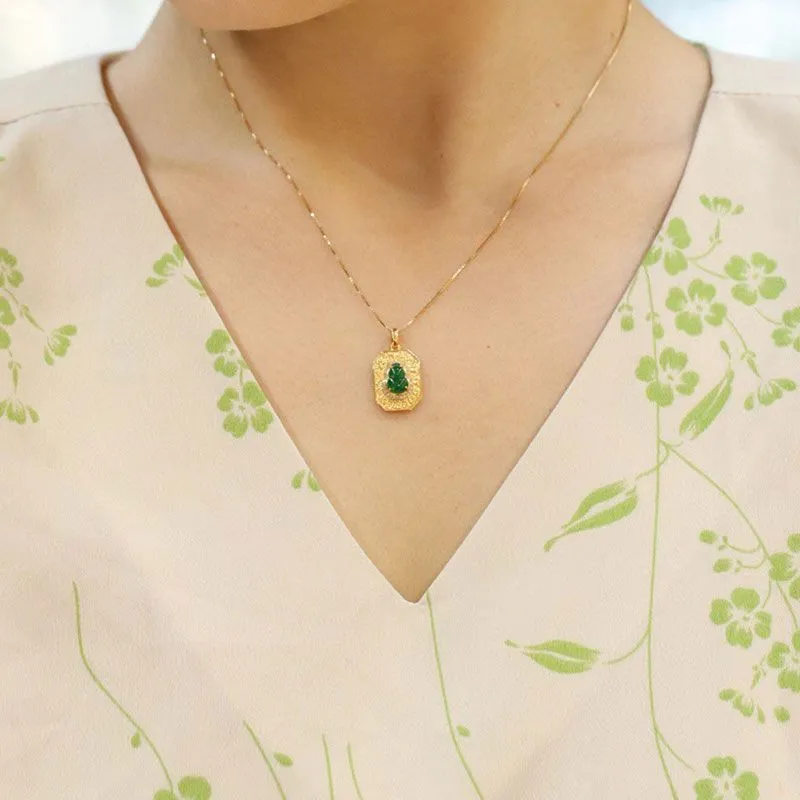 Classic design silver inlay Natural green jade gourd necklace pendant
