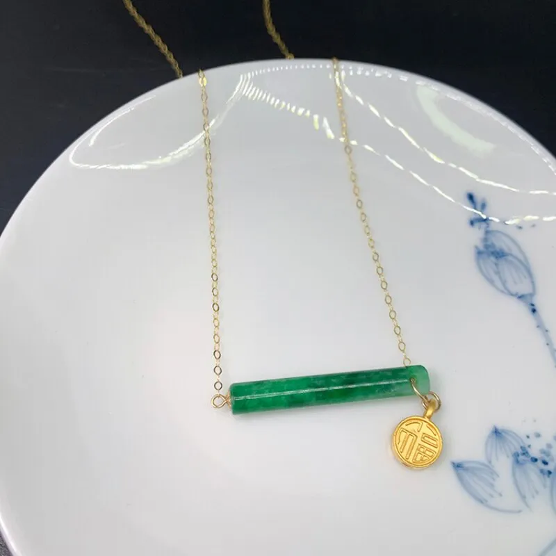 Classic natural hetian green chalcedony long necklace