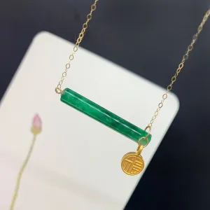 Classic natural hetian green chalcedony long necklace