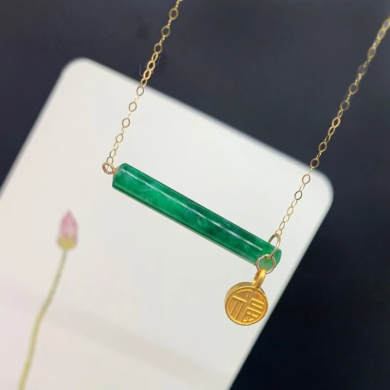 Classic natural hetian green chalcedony long necklace