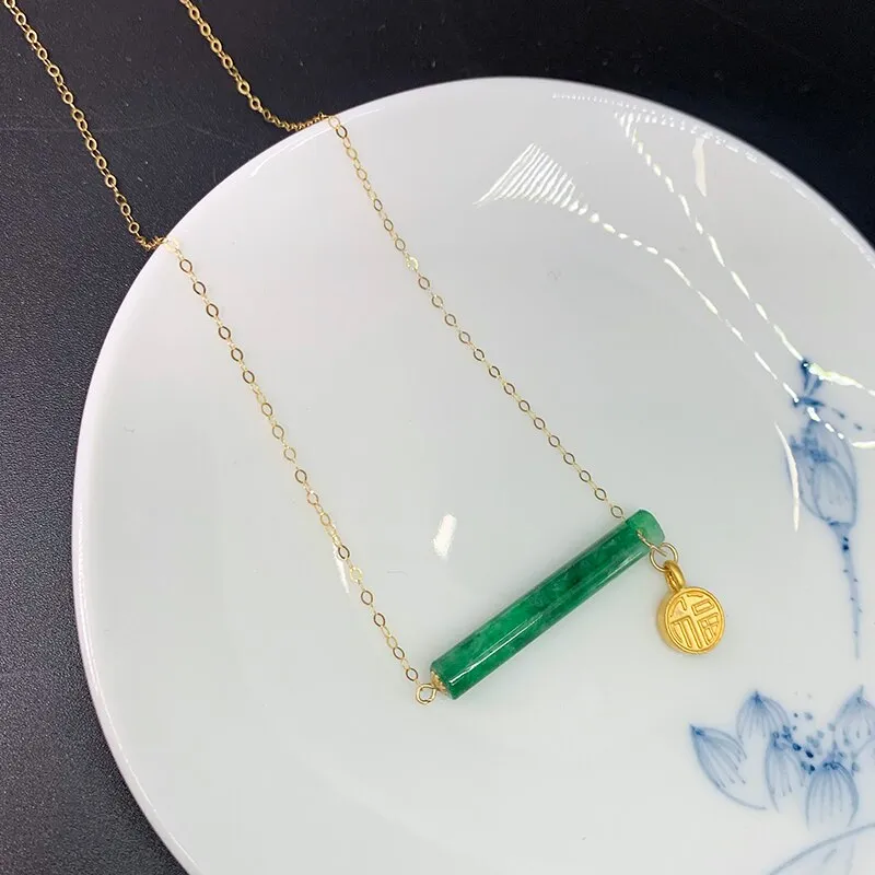 Classic natural hetian green chalcedony long necklace