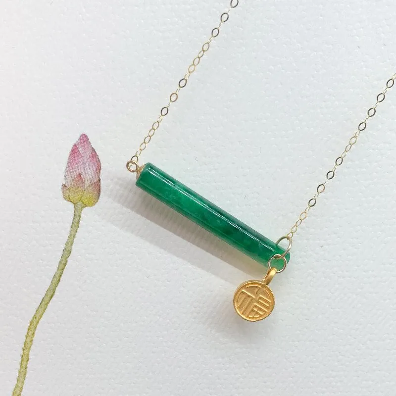 Classic natural hetian green chalcedony long necklace