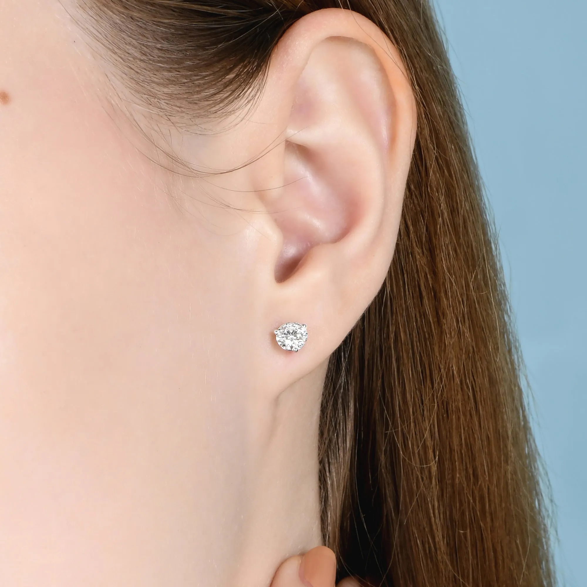 Classic Round Brilliant Cut Diamond Three Prong Martini Stud Earrings