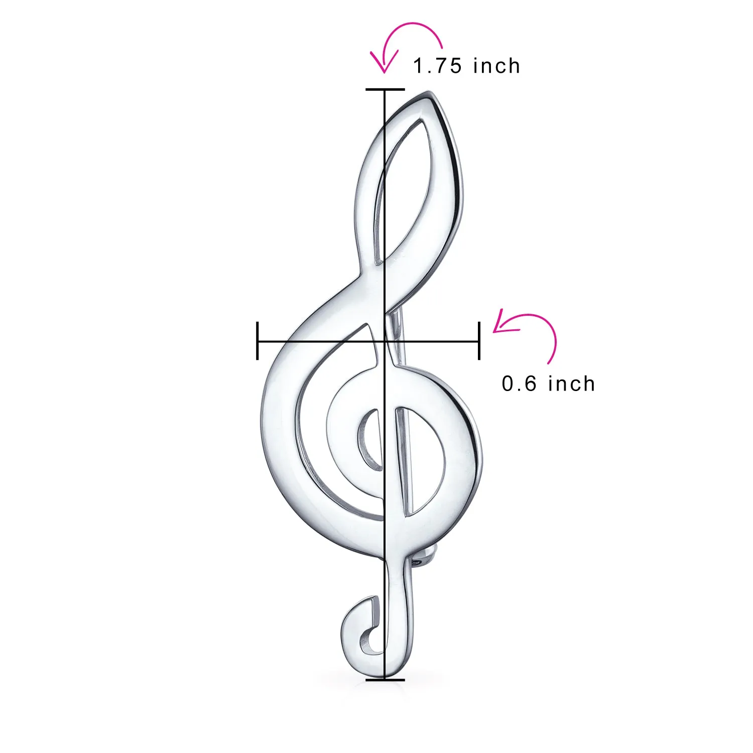 Classic Treble G Clef Brooche Pin for Musicians in Sterling Silver