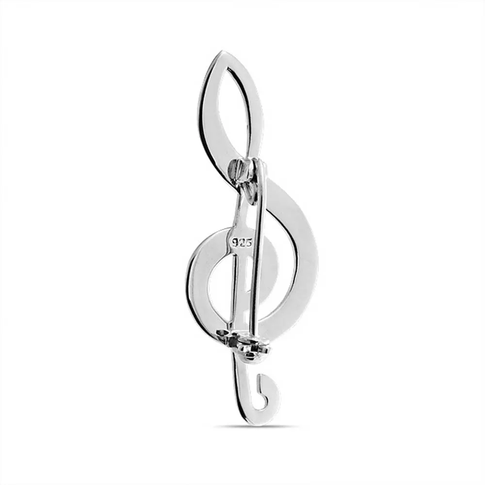 Classic Treble G Clef Brooche Pin for Musicians in Sterling Silver