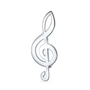 Classic Treble G Clef Brooche Pin for Musicians in Sterling Silver