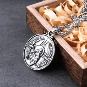 Classic Wolf and Crow Men's Stainless Steel Pendant Necklace