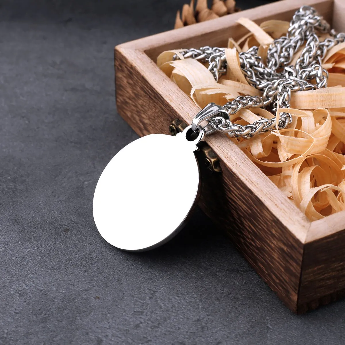 Classic Wolf and Crow Men's Stainless Steel Pendant Necklace