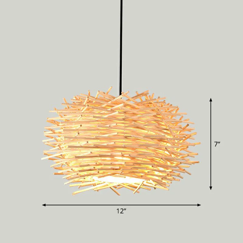 Contemporary Bamboo Pendant Light: Single-Bulb Wood Suspension Fixture