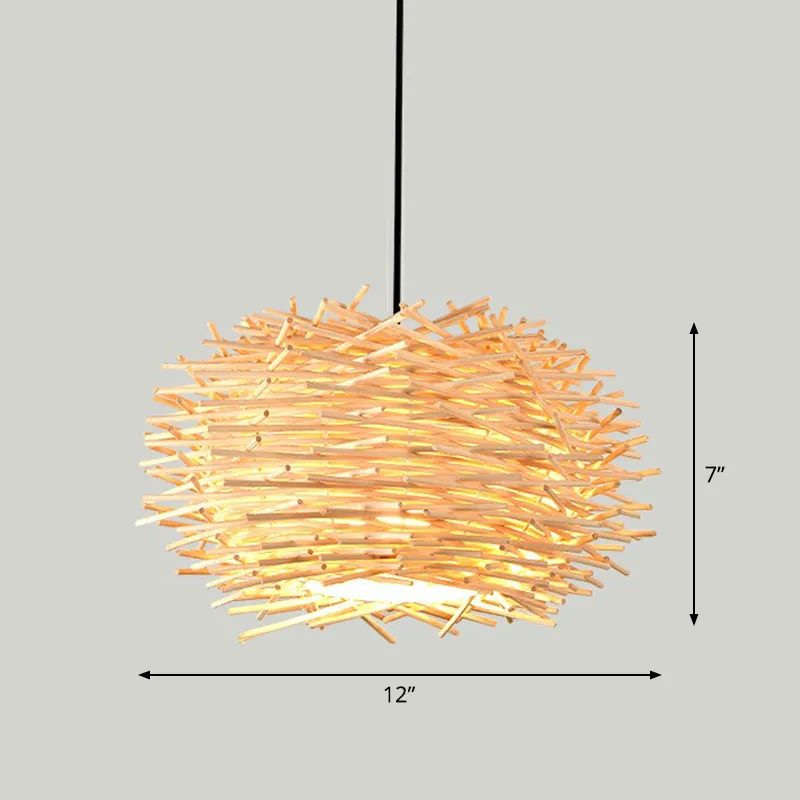 Contemporary Bamboo Pendant Light: Single-Bulb Wood Suspension Fixture