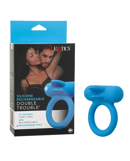 Couple's Enhancer Silicone Rechargeable Double Trouble Enhancer w/Flickering Dual Teasers