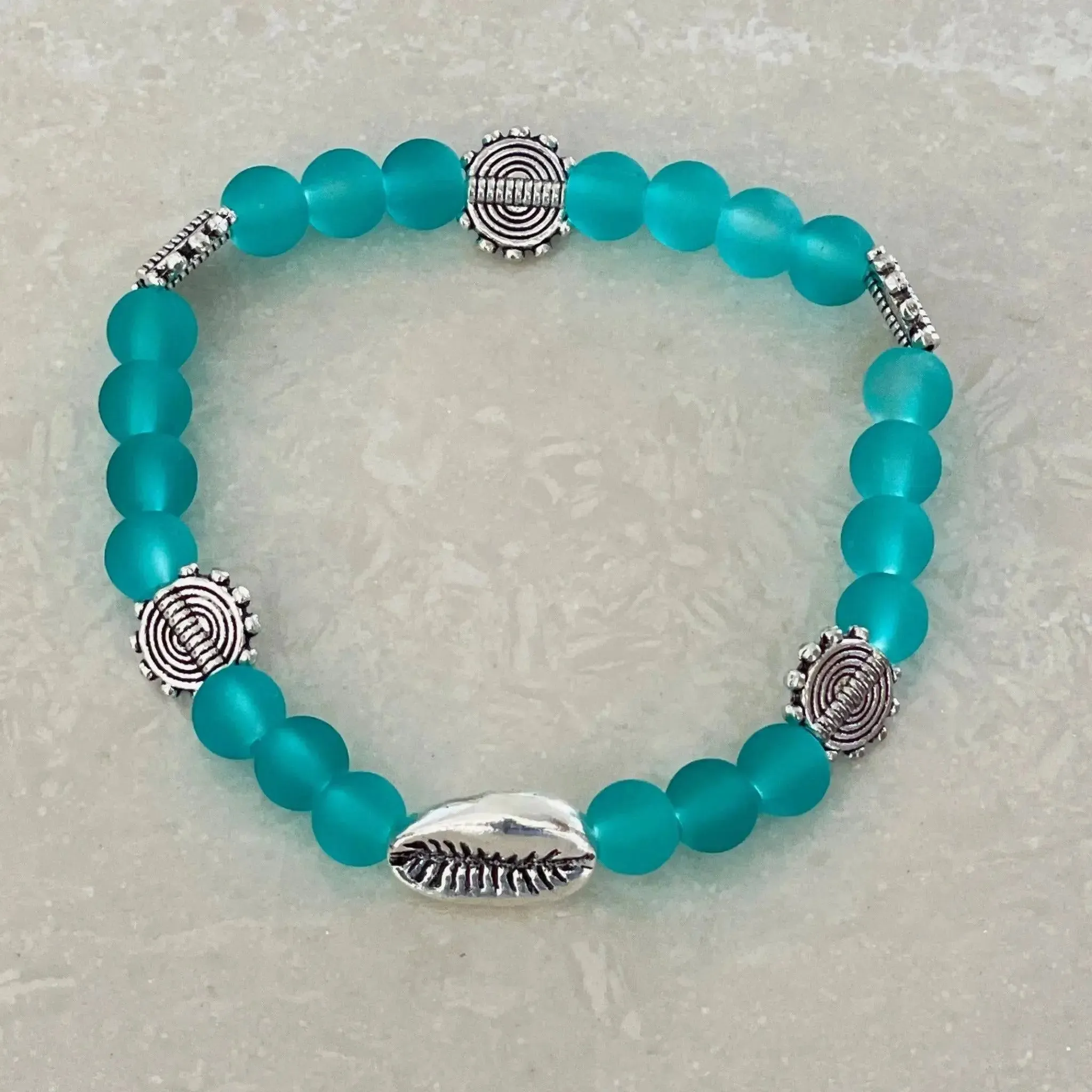 Cowrie Shell Sea Glass Bracelet