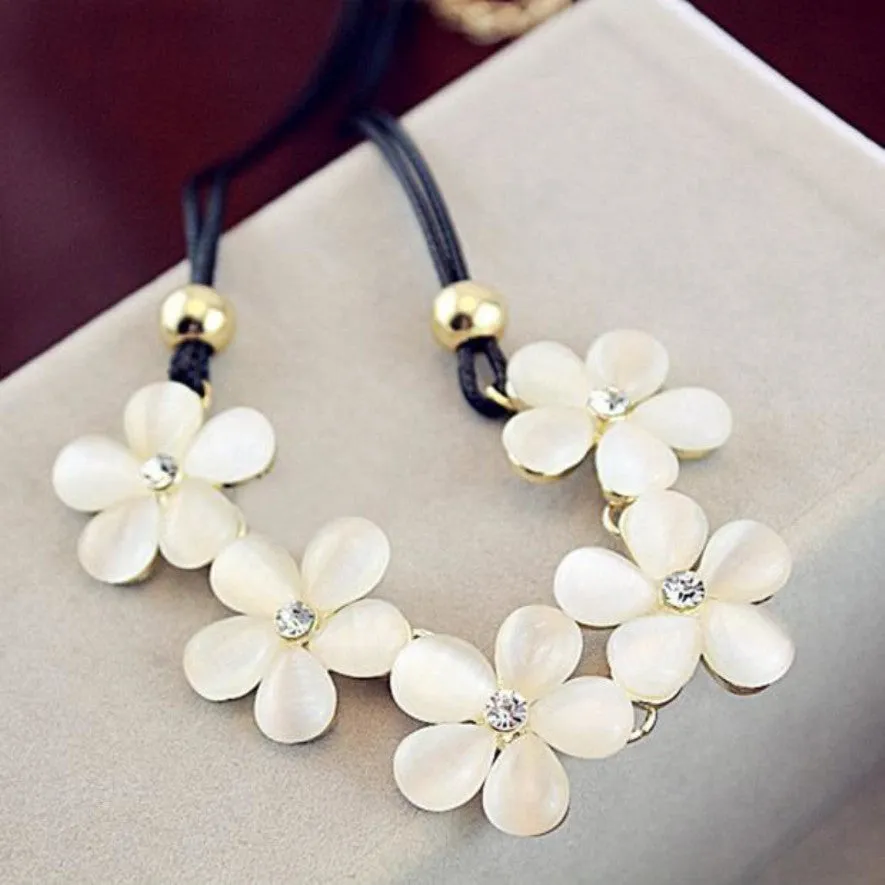 Crystal Choker Flower Charm Chunky Statement Bib Chain Pendant Necklace for Women
