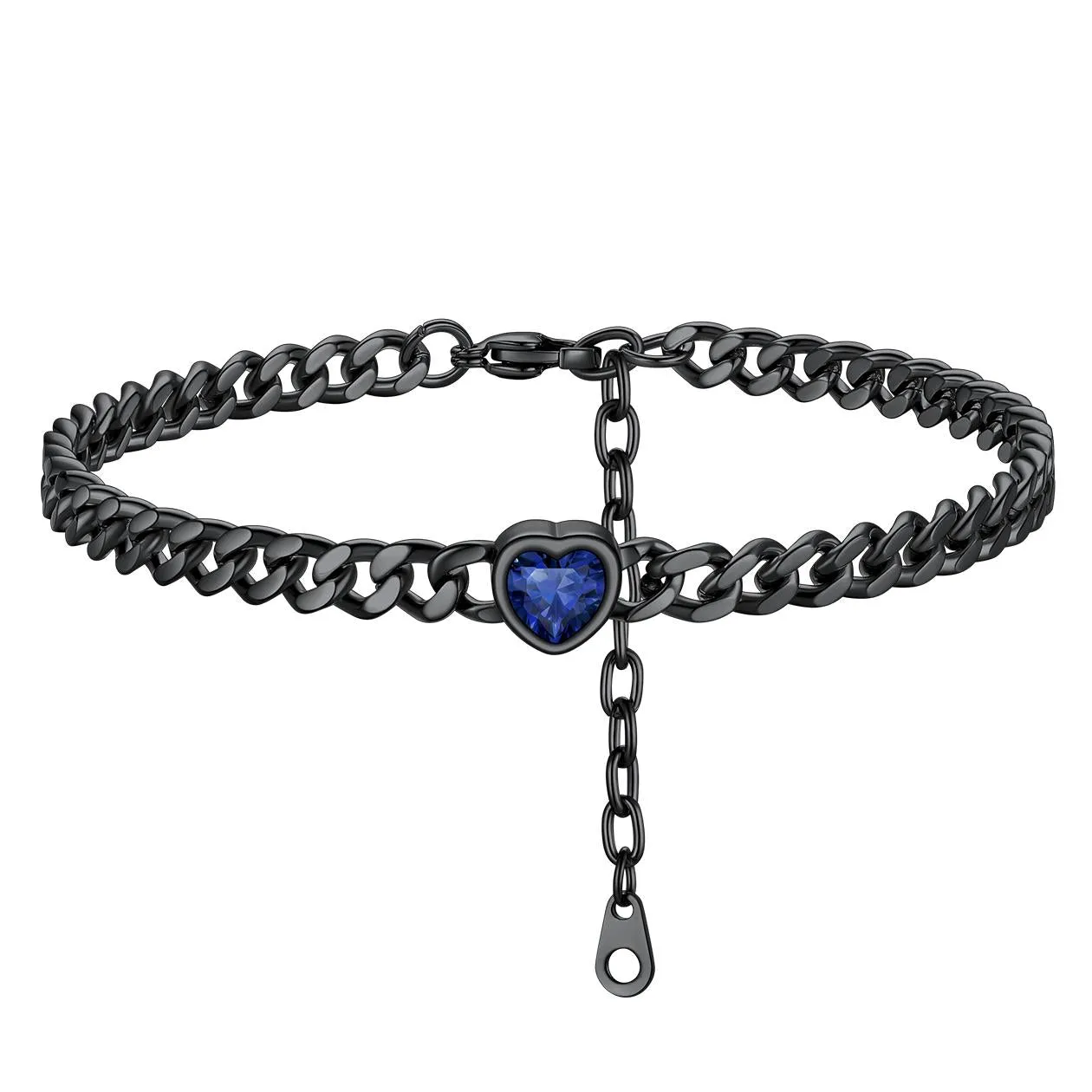 Cuban Link Heart Birthstone Anklet for Women
