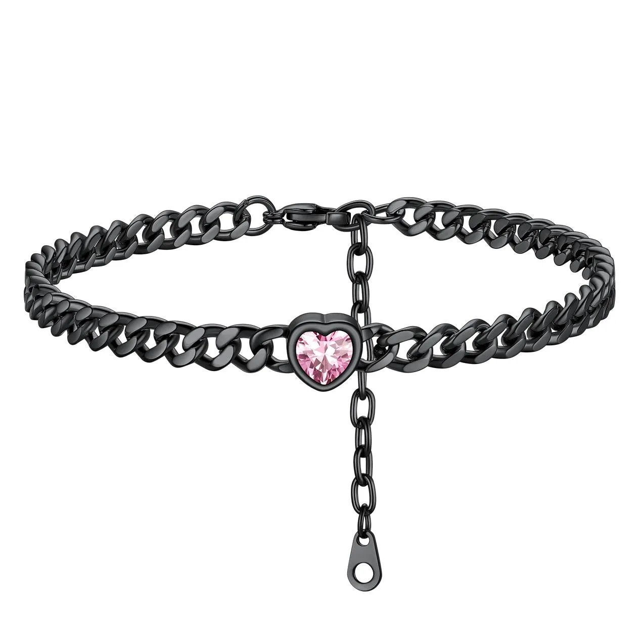 Cuban Link Heart Birthstone Anklet for Women