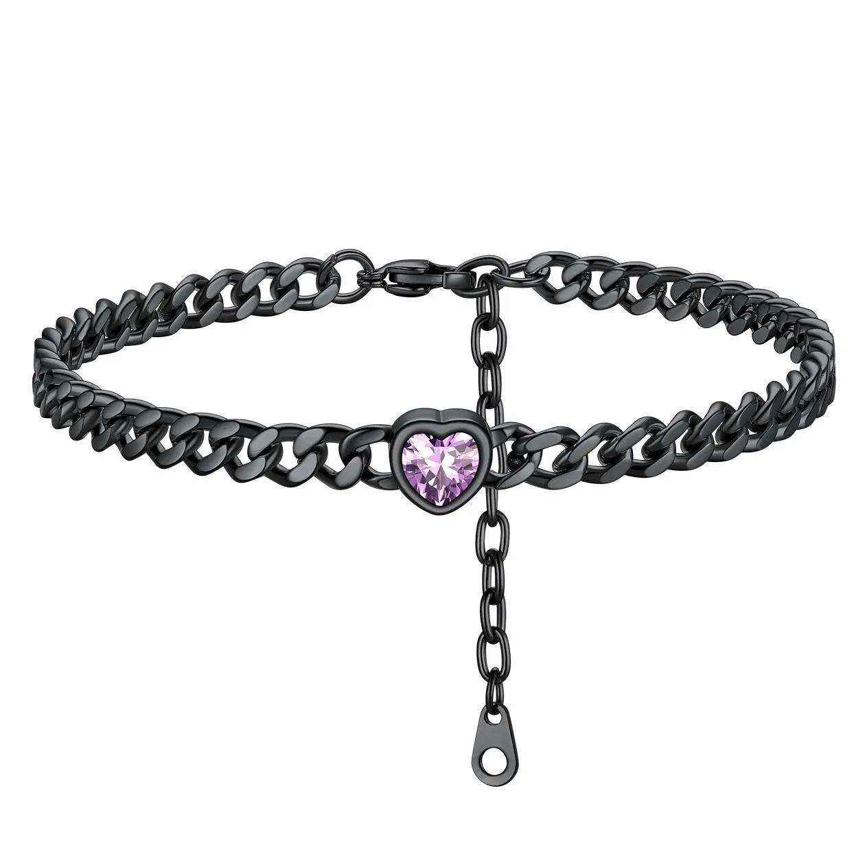 Cuban Link Heart Birthstone Anklet for Women