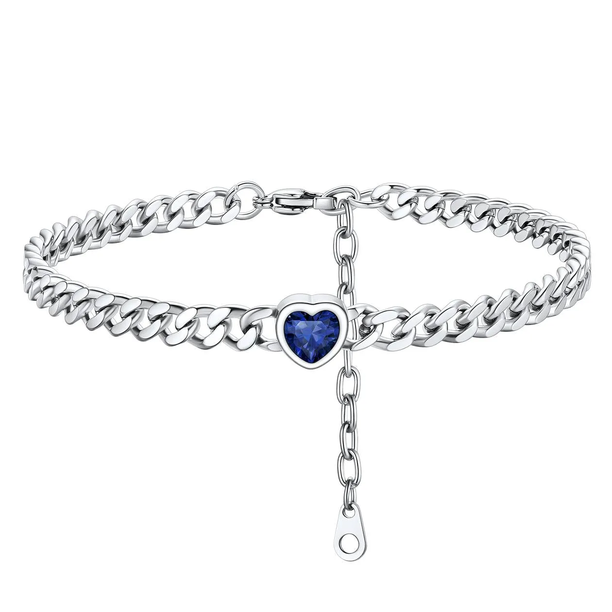 Cuban Link Heart Birthstone Anklet for Women