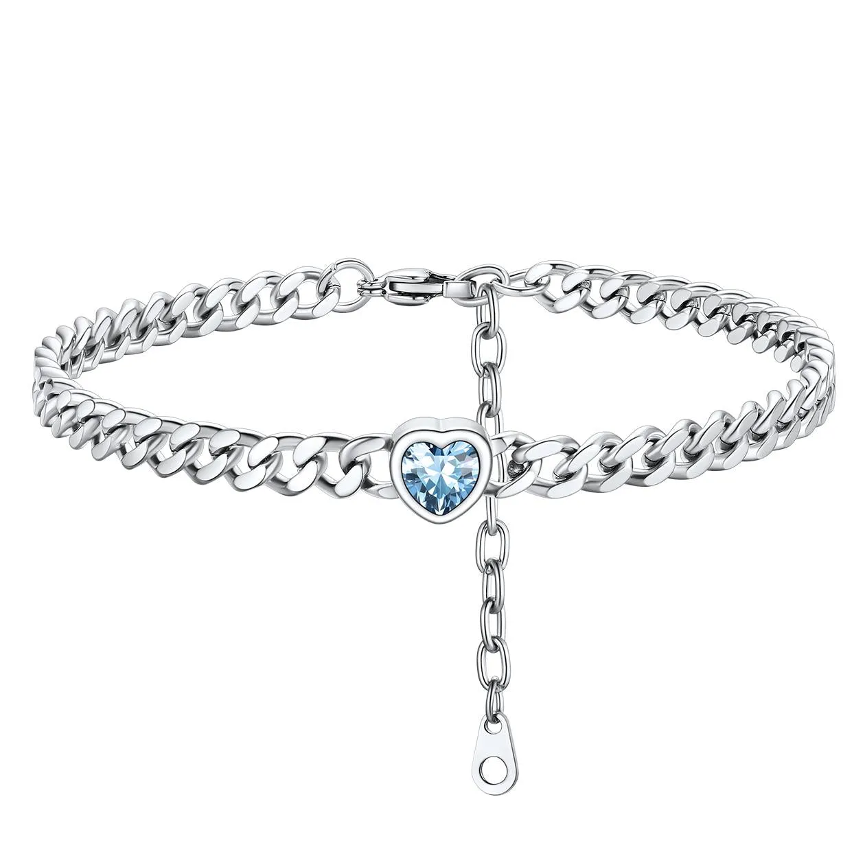Cuban Link Heart Birthstone Anklet for Women