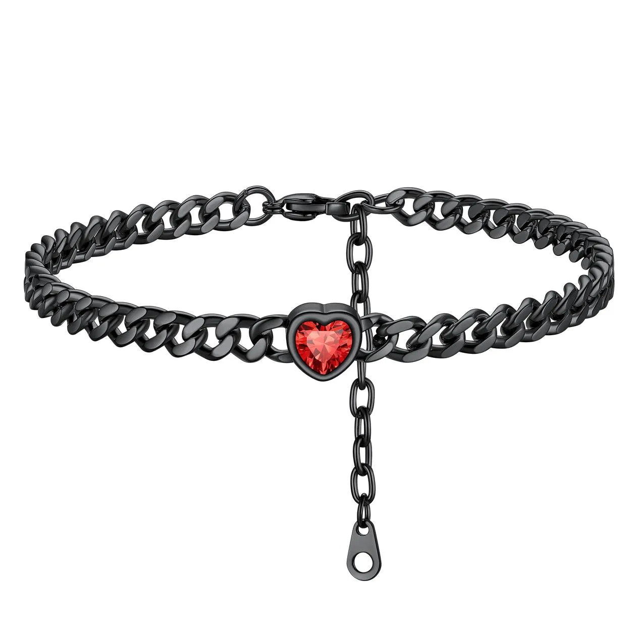 Cuban Link Heart Birthstone Anklet for Women