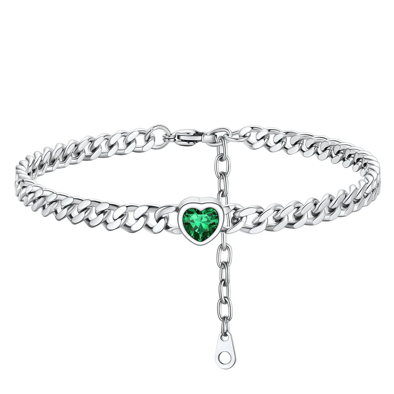 Cuban Link Heart Birthstone Anklet for Women