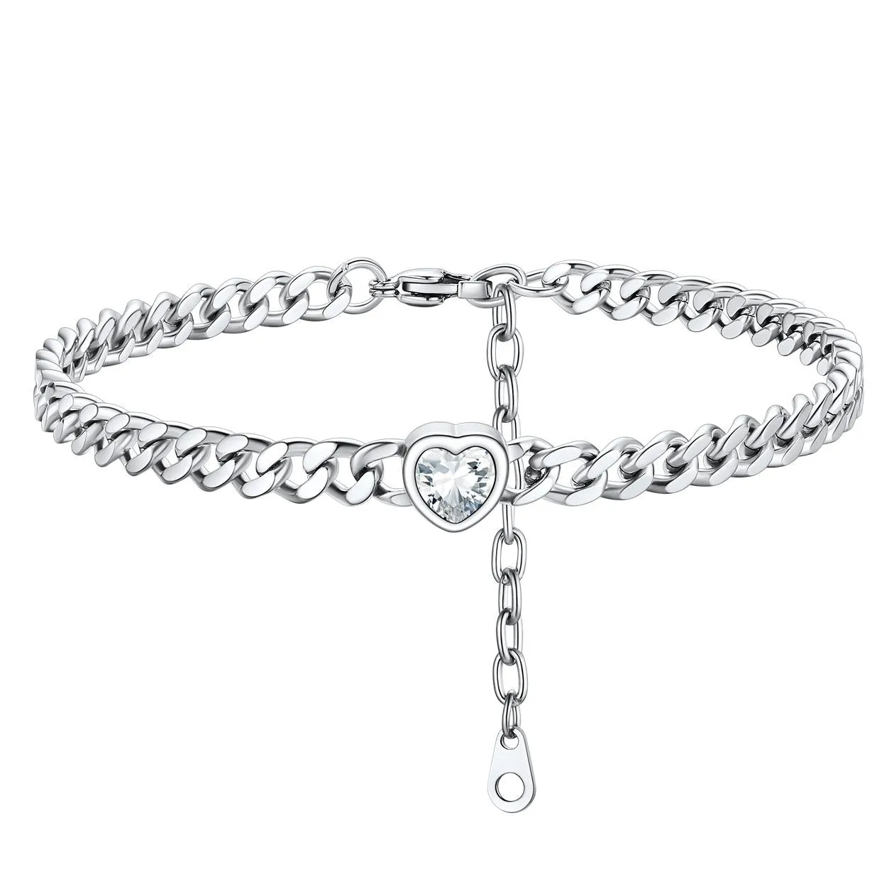 Cuban Link Heart Birthstone Anklet for Women