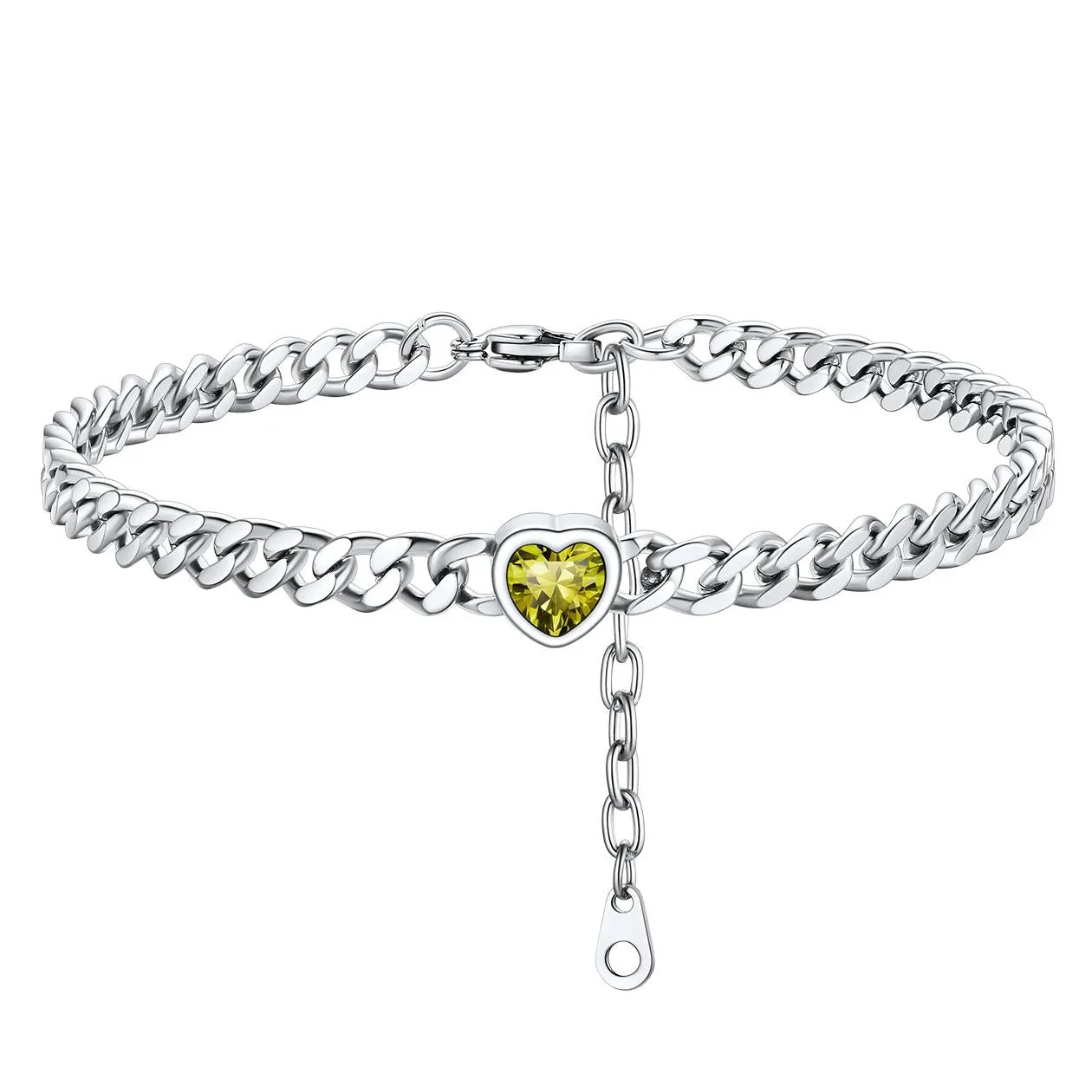 Cuban Link Heart Birthstone Anklet for Women