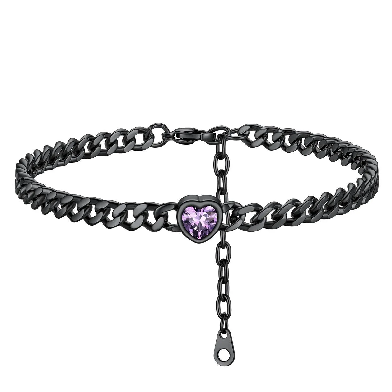 Cuban Link Heart Birthstone Anklet for Women