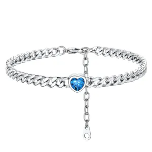 Cuban Link Heart Birthstone Anklet for Women