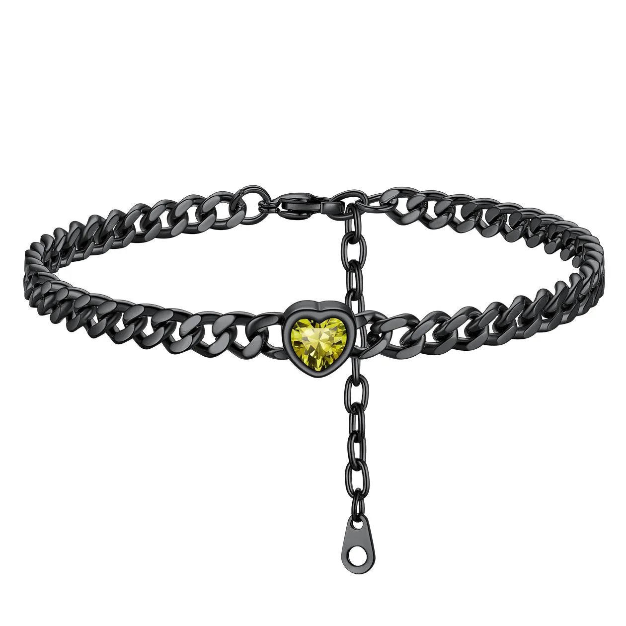 Cuban Link Heart Birthstone Anklet for Women